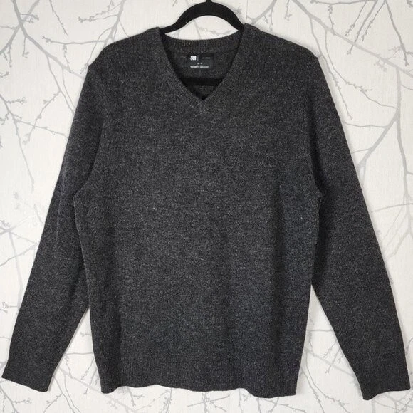 Le 31 Charcoal Gray Recycled Lambswool V-Neck Sweater | Men's M