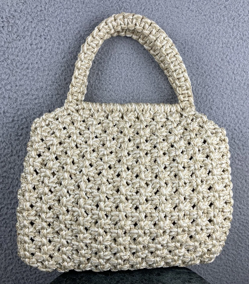 Cartera de mano grande hecha a mano de colección años 70’s Macrame’ con forro cosido a mano y cremalleras Foto 2 de 4