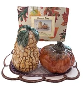 1995 Fitz & Floyd Omnibus OCI Harvest Time Salt & Pepper Shakers 3PC Set