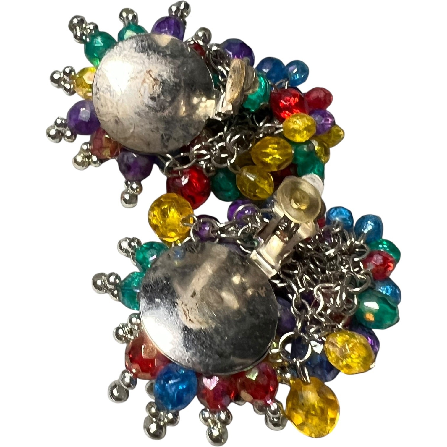 Rainbow Beaded Crystal Cluster Statement Earrings… - image 2