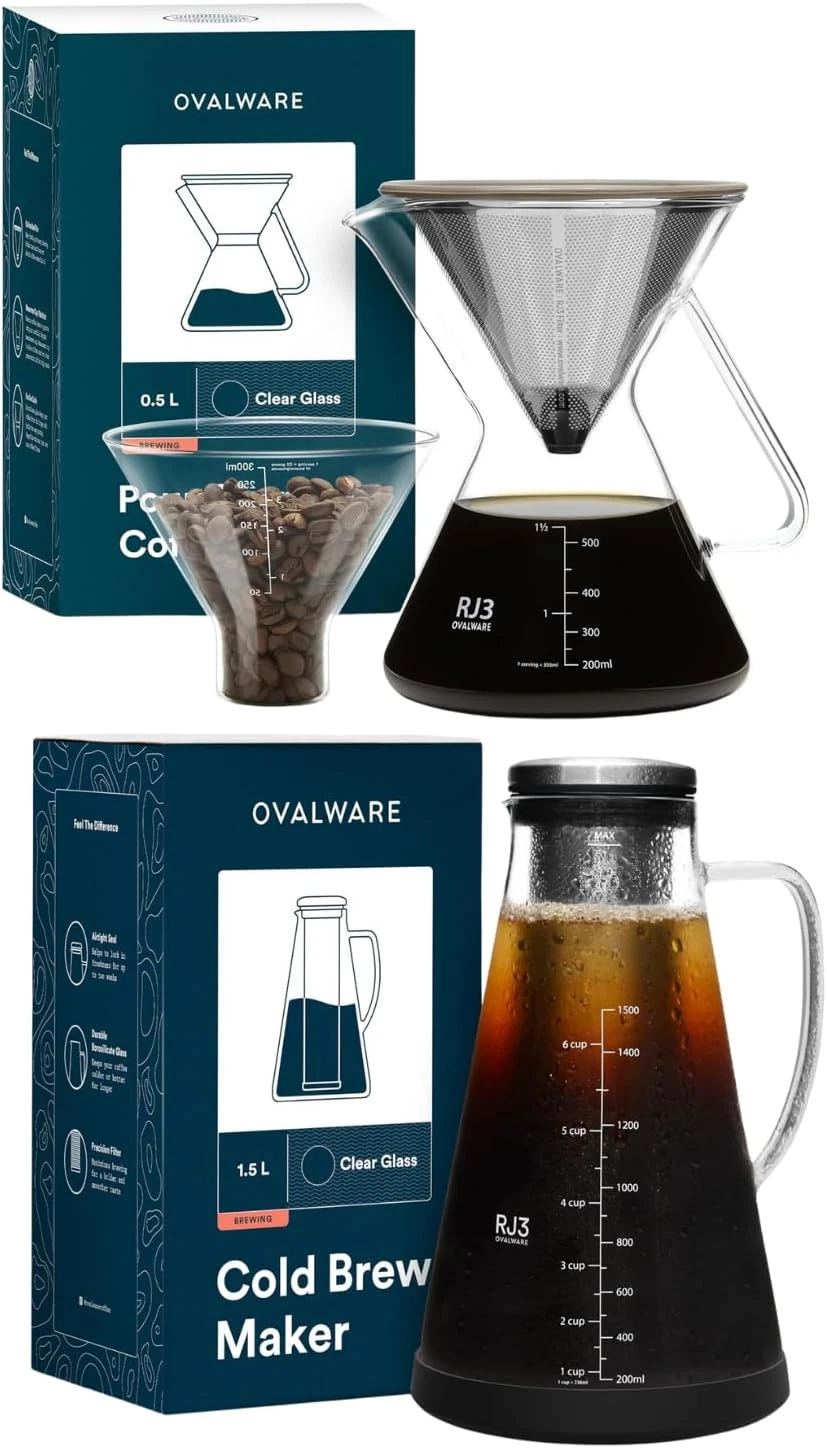 Stainless Steel Pour Over Coffee Maker & Airtight Cold Brew Carafe
