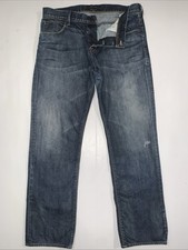 Hudson Jeans Men 36x33 Dark Blue Whiskered Relaxed Straight Button Fly USA Made