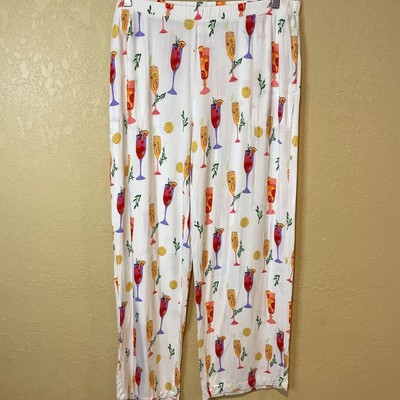 Soma Cocktail Print Pajama Pants, Size Large, Elastic Waist, Hidden Side Pockets