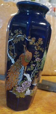 Kobalt - Vase 8-eckig ca. 21,0 cm  - Pfauenmuster Chinesisch FX 1884