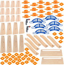 Wooden Train Track Accessories Build  Play Construction Set 90 PCS Ultimate Ele