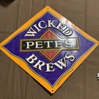 Pete's Wicked Brews Sign NOS Embossed Tin Beer Ale Diamond Shape Vintage 1996