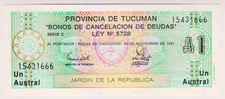 1991 Argentina Tucuman Province 1 Austral 15431666 Paper Money Banknotes
