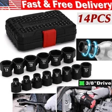 14PCS 3/8" Drive Low Profile Nano Impact Socket Set 3/8-In Drive Stubby Sockets,