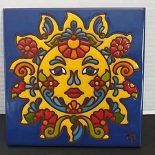 Earthtones Tile Sun Tucson AZ Spanish Cuerda Seca Hand Glazed 6 X 6 Hand N Hand