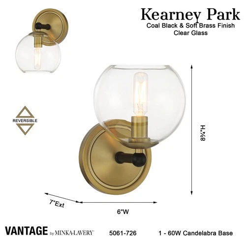 Minka Lavery 5061 Kearney Park 9" Tall Vantage Bathroom Sconce - Coal / Soft - Picture 6 of 8