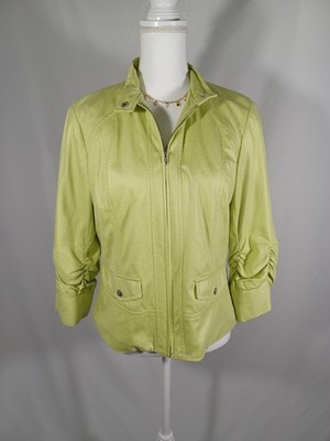 Chico's Jacket Womens Size 1 Green Zip Front Ruched Sleeves 2 Piece Set