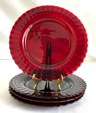 Vintage Ruby Red Hobnail Glass Salad Desert Luncheon Plates Set Of 4