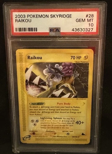 Pokémon 2003 Skyridge Raikou 28/144 PSA 10 Graded
