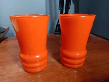 2 Anchor Hocking Fired On Orange Rainbow Juice Glass Tumblers 3.75" tall