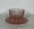 RARE! VINTAGE! Pink Depression Floral Tea Bowl and Saucer - Applied Glass (1 Pc)