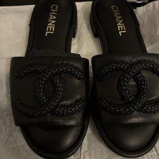 CHANEL Black Braided CC Lambskin Leather Sand...