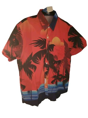 K.k. 1 Collections HAWAIIAN SHORT SLEEVE Shirt Orange Tropical LG Collard Pocket