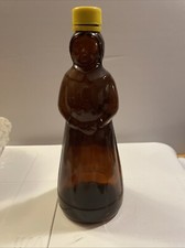 Vintage Mrs Butterworth Bottle Pancake Syrup Amber Glass 10" Collector With Cap