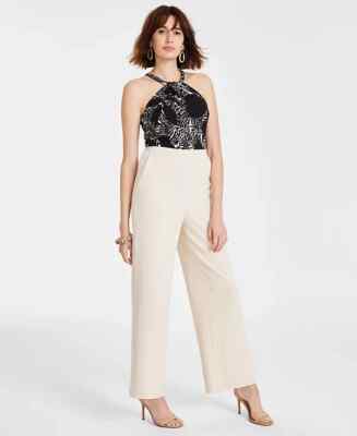 $149 Rachel Roy Women's Printed Wide-Leg Jumpsuit, Mono Floral, Size- XL