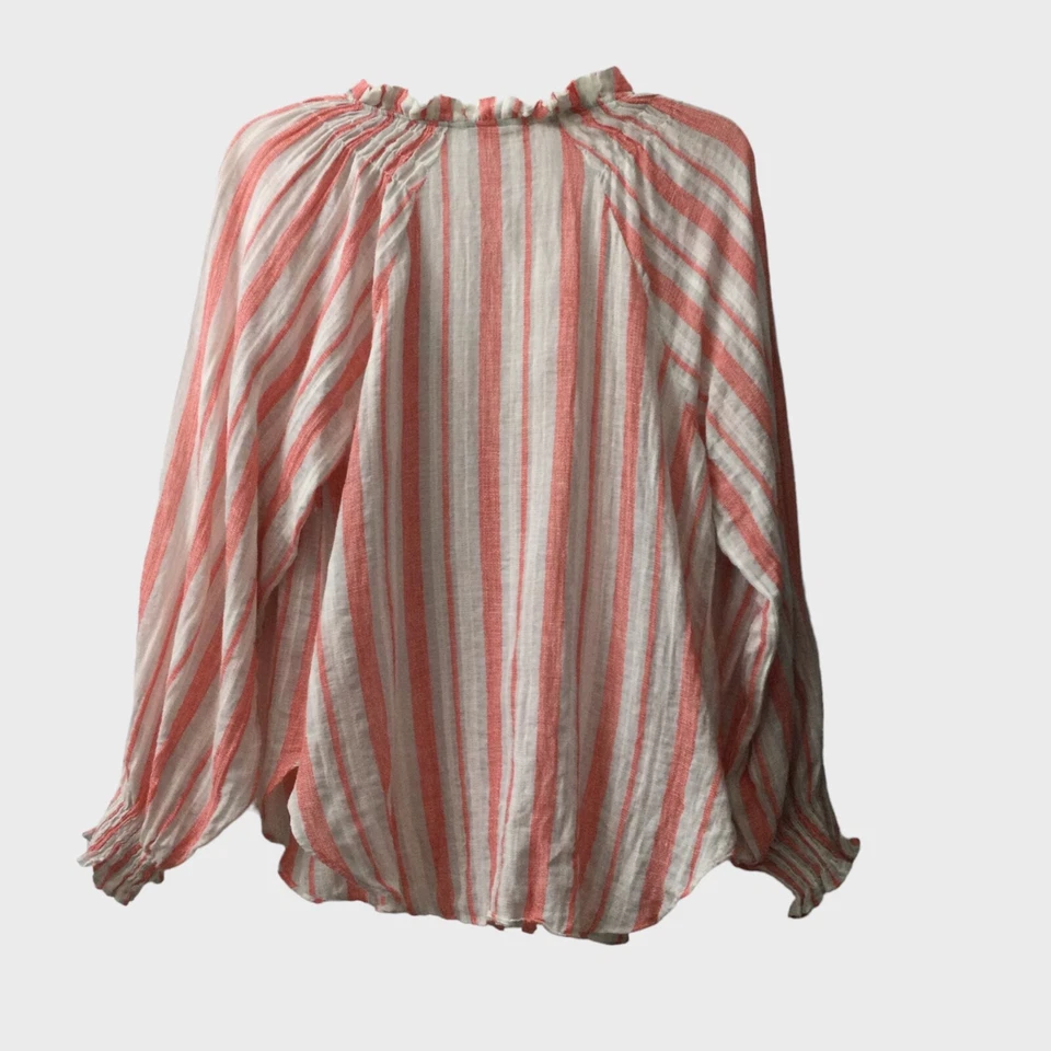 Olivaceous Top Women's Medium Pink White Striped Button Front Cotton Hemp Blend - Image 2 of 4