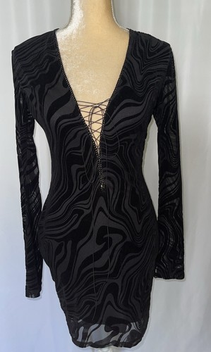 Fashion Nova Caught Up Mesh Black Mini Dress Size M - Picture 2 of 15