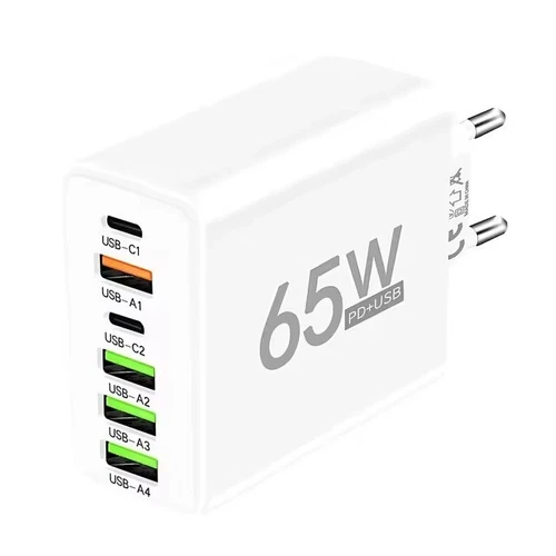 65W USB-C Ladegerät 6 Ports Schnellladegerät Stecker für iPhone & Samsung - Bild 1 von 8