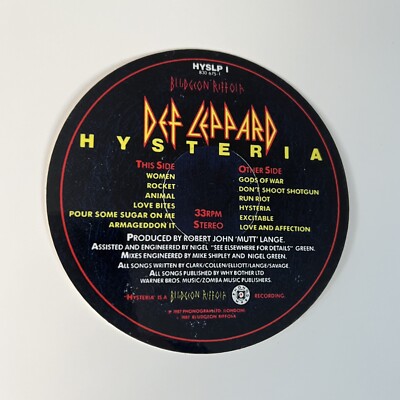Def Leppard - Hysteria Album Record Sticker 4'' diameter waterproof vinyl sticker