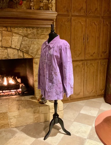 “QUACKER FACTORY” PRINTED & BEADED BUTTERFLY LINED SUEDE JACKET SZ XL FABULOUS!! - Picture 4 of 11