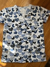 I love Scrubs - womens scrub top Navy Blue Heart design- XS