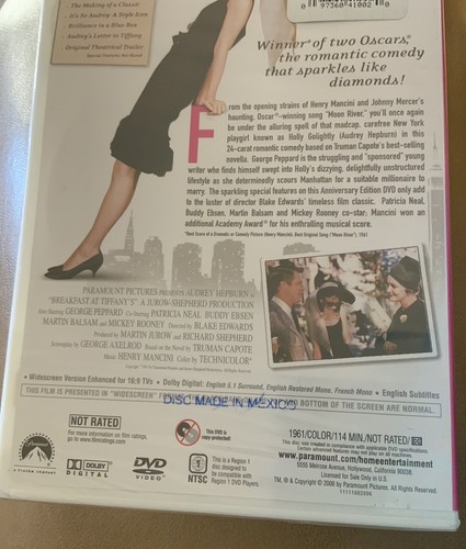 Breakfast at Tiffanys DVD 2006 Anniversary Edition Audrey Hepburn New DVD Movie - Picture 3 of 3