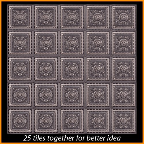 3D Tin Look PVC Glue Up Drop In Ceiling Tiles 2x2 D1223 Antique Silver Pack/6 - Picture 2 of 2