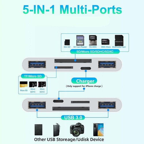 Für IPhone/iPad 5 In 1 Speicherkartenleser USB 3.0 OTG Adapter SD Kartenleser- - Bild 6 von 15
