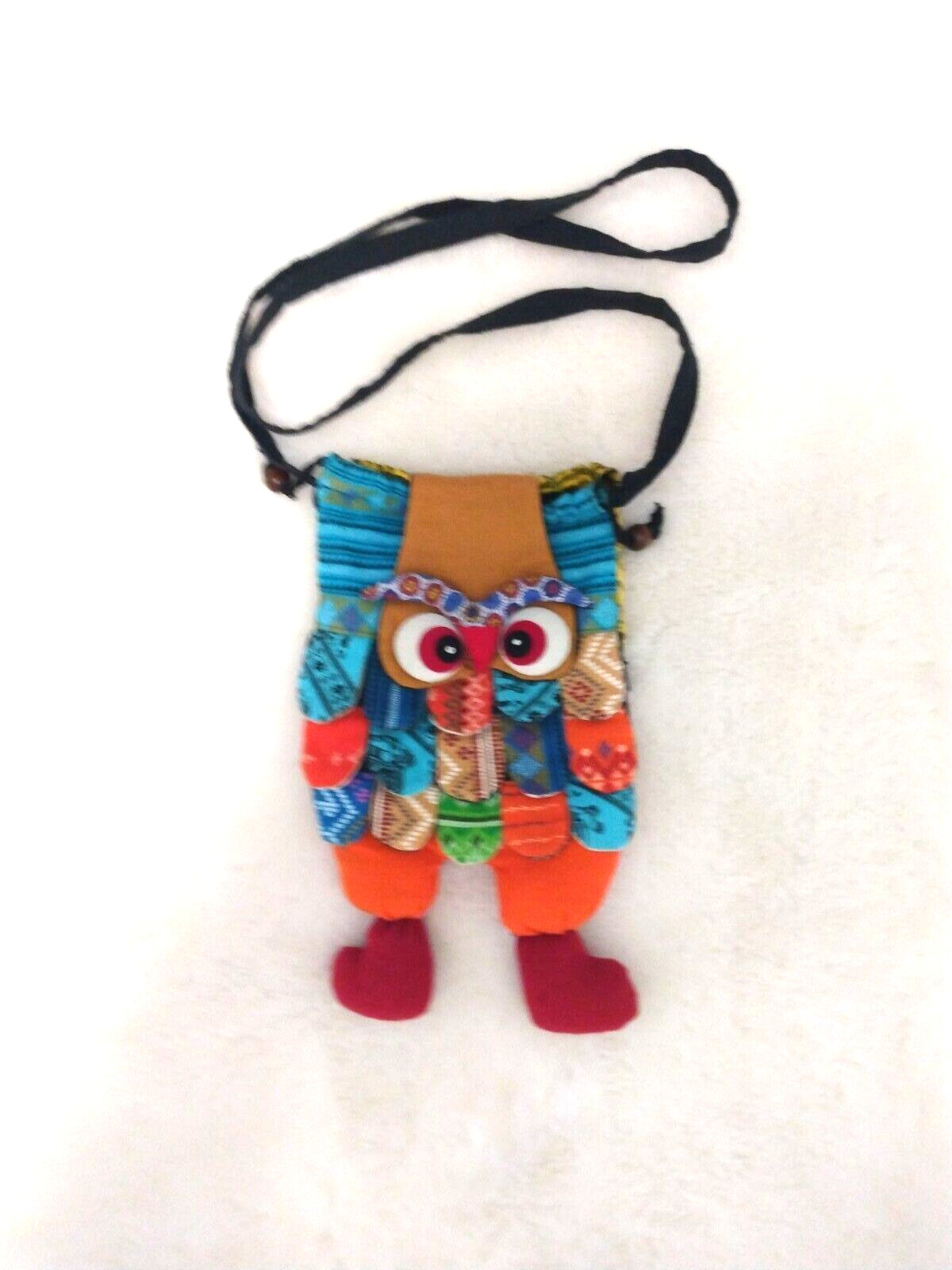 Owl Patchwork Crossover Purse Drawstring 2 openin… - image 1