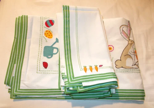 SET 9 Williams Sonoma Easter Garden Tablecloth 67"x70" and 8 Napkins NEW