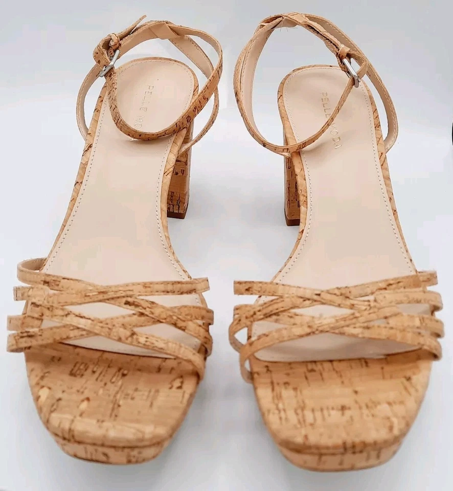 PELLE MODA  Natural Cork Platform Block Chunky Strappy Heel Sandals Sz 9.5 XLNT - Image 3 of 4
