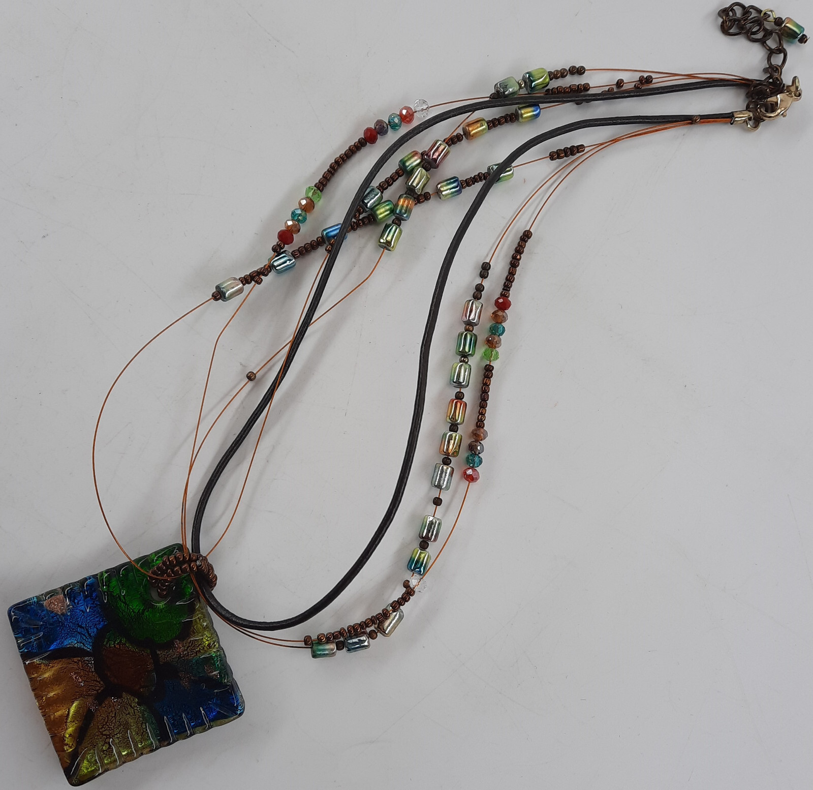 Multicolor Glass Bead Foil Statement Necklace Boho Chic EUC-image