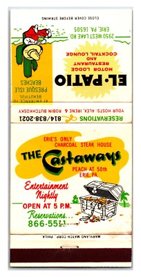 Vintage Matchbook - El Patio Motor Lodge / The Castaways Restaurant - Erie, PA