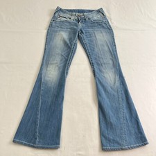 True Religion Joey Big T Flare Jeans Womens 25 Light Blue Wash Made in USA 28x29