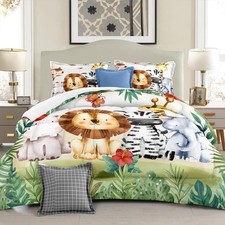 Comforter Set Jungle Safari Animals Printed Pattern Quilt Bedding Set with 1 ...