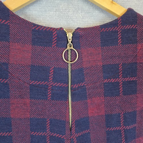 Obus Dress Womens Size 2 10AU Red Blue Tartan Check Wool Cotton Shift 3/4 Sleeve - Picture 9 of 10