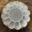 Vintage Anchor Hocking Milk Glass Deviled Egg Plate w/Gold Trim/Edging