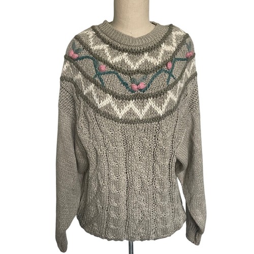 Vintage Hand Knit Retro Cable Knit Sweater