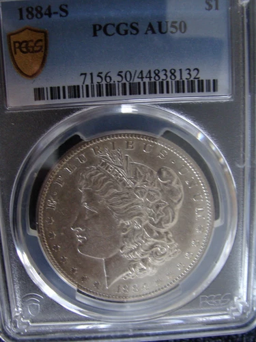 1884-S Morgan Silver Dollar - PCGS AU 50 - Gold Shield