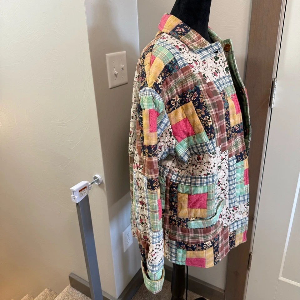 Винтажная нашивка Magic лоскутное одеяло Chore пальто куртка Cottagecore лоскутный цветной искусства Sm - Изображение 4 из 4