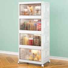 4 Tier Storage Bins with Lids 23QT Stackable Closet Organizers with Wheels White