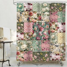 Boho Shower Curtain 60Wx72H Inches Vintage Floral Patchwork Mid Century Flowe...