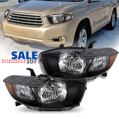 For 2008-2010 Toyota highlander Halogen Headlight Black Housing Right+Left Side
