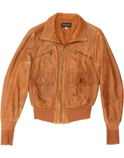 PATRIZIA PEPE Womens Bomber Leather Jacket IT 44 Medium Brown Leather CG08