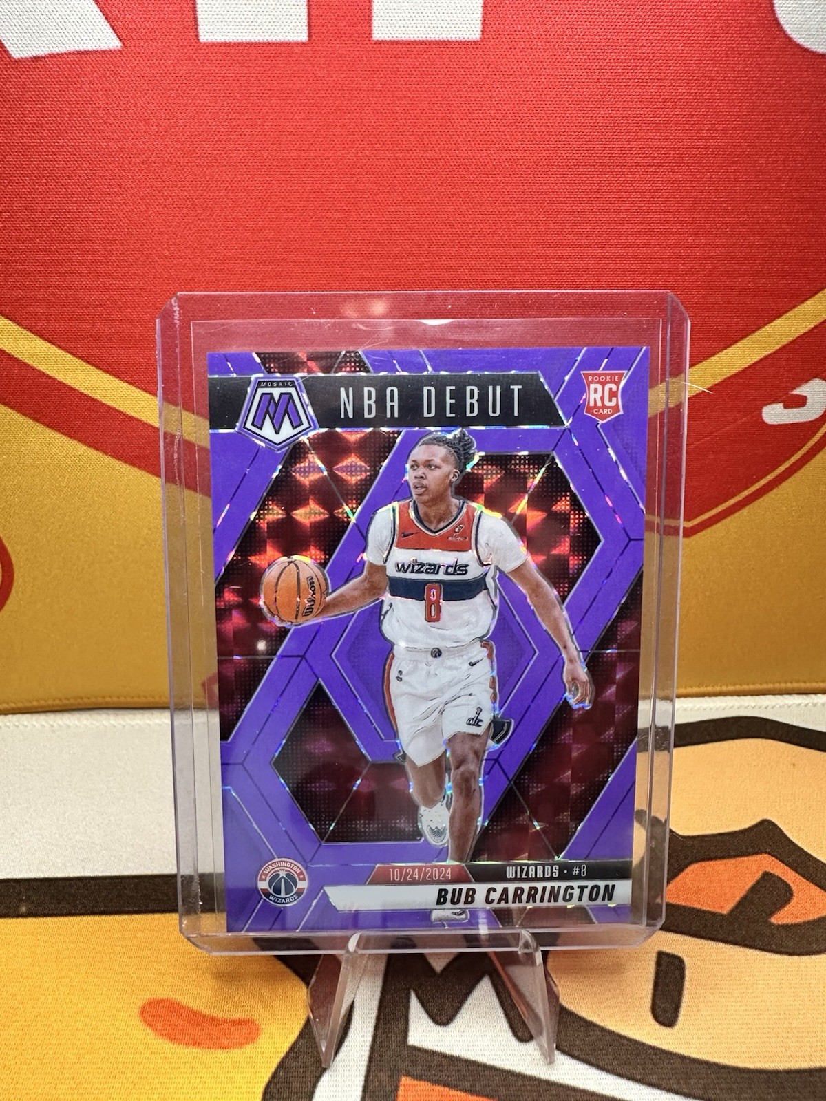 2024-25 Mosaic - Bub Carrington #259 NBA Debut Purple Fluorescent /249 Wizards