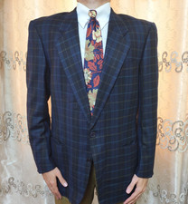 Vintage handtailored all worsted bespoke classic plaid suit jacket blazer 42R